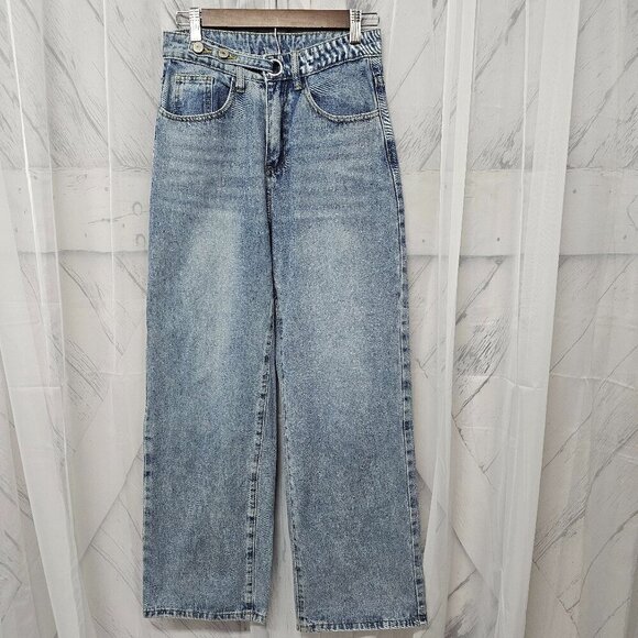 Daisy Blue Washed Wide Leg High Rise Cropped Jeans Size S - Picture 11 of 11